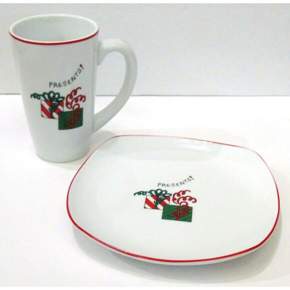 Fitz & Floyd Gourmet SNACK PLATE + MUG COFFEE CUP Christmas Holiday Presents NEW - Picture 3 of 5